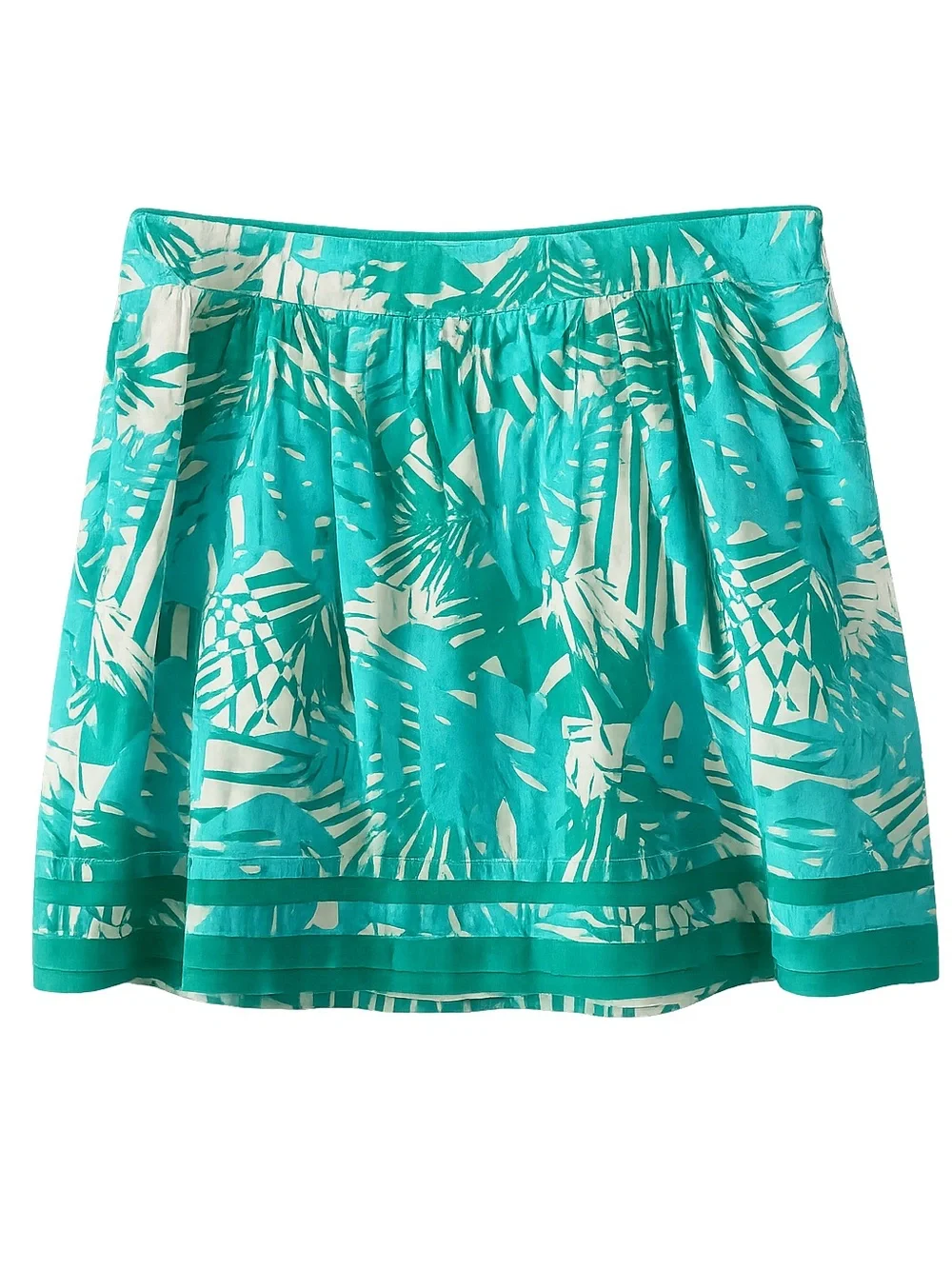 Ann Taylor LOFT Tropical Skirt Teal Cotton Tiered Size